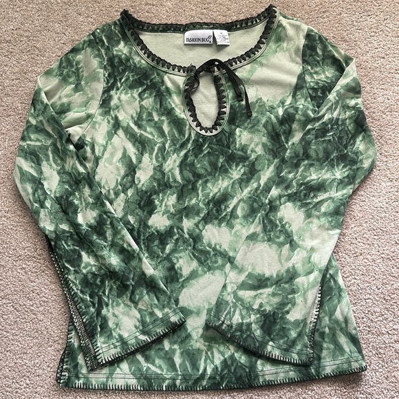 Fashion Bug Y2K Green Tie Dyed Long Sleeve Blouse Women’s Medium Boho Retro - Picture 1 of 7